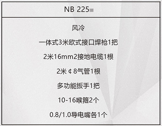 J9集团NB 225???气保焊机标配附件